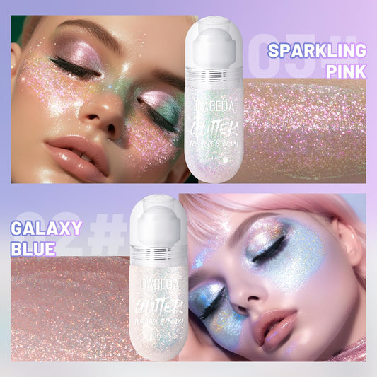 DAGEDA Galaxy Blue and Sparkling Pink holographic colors for vibrant rave looks.