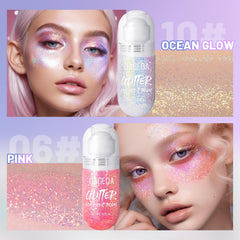DAGEDA glitter-on-skin-application demonstrates smooth, roll-on texture.