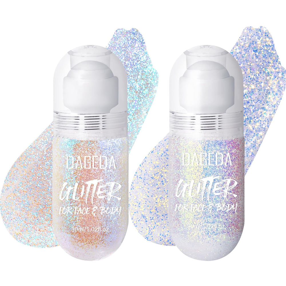 DAGEDA roll-on glitter bottle for effortless body application.
