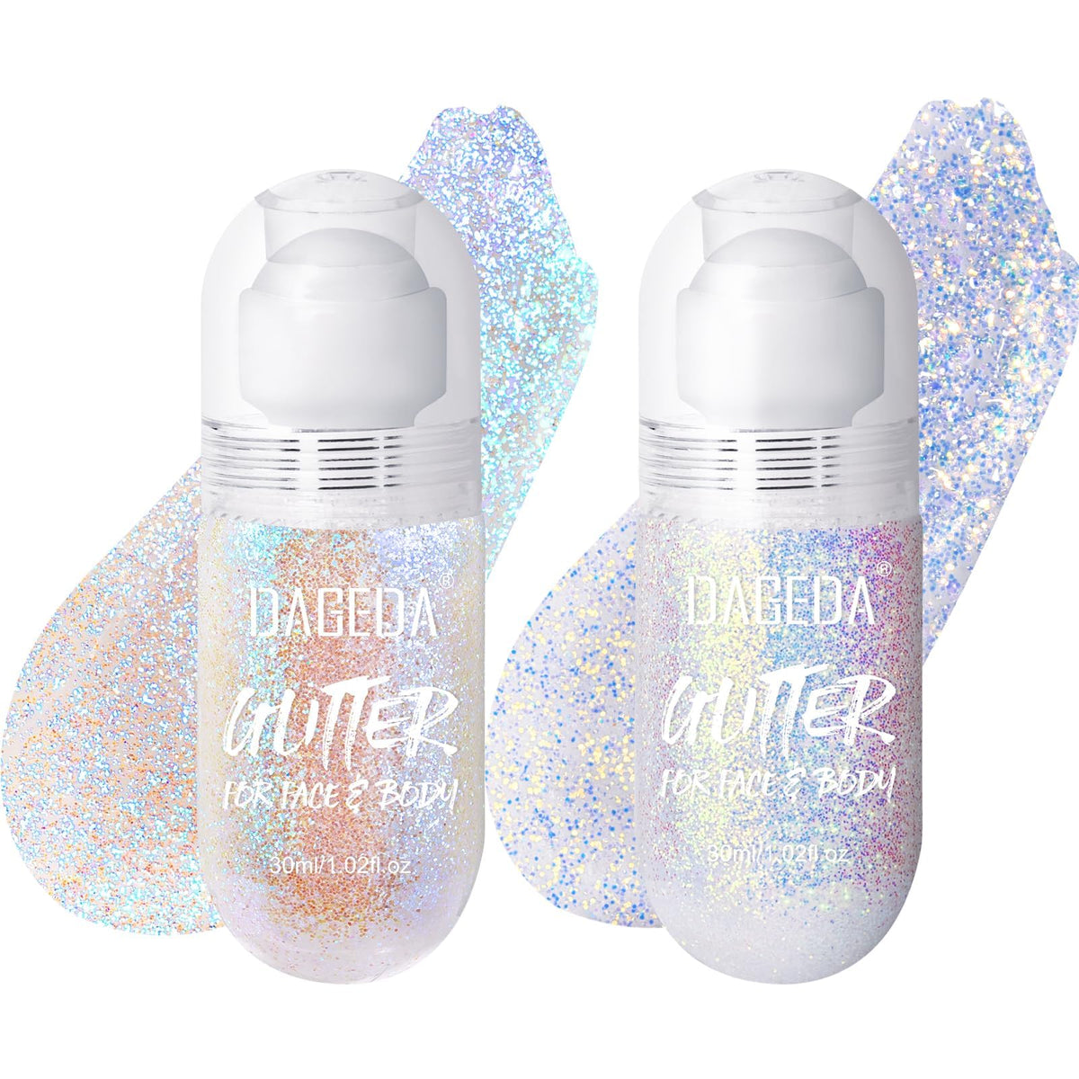DAGEDA roll-on glitter bottle for effortless body application.