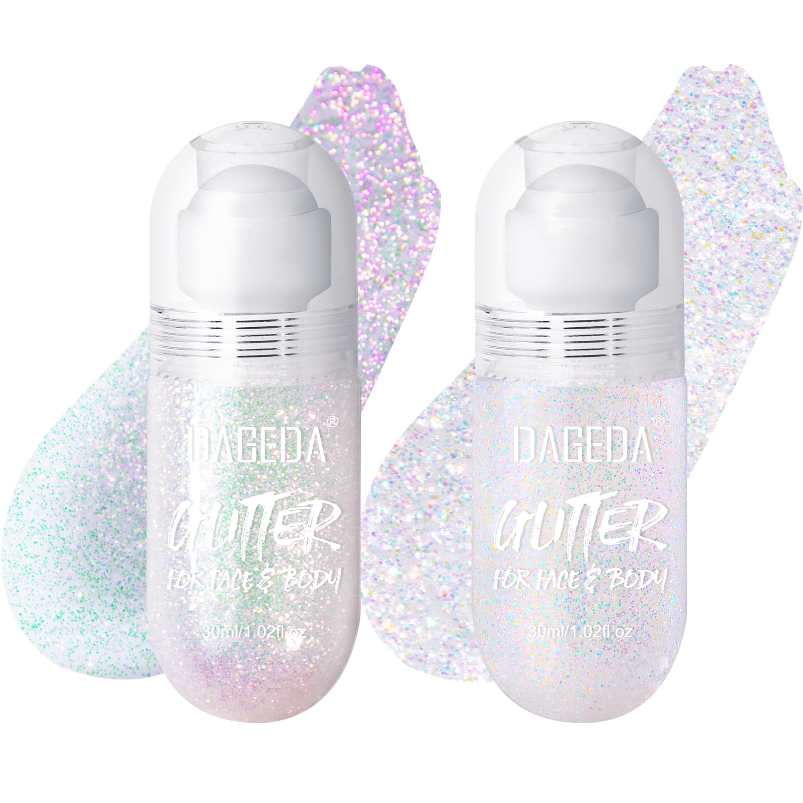 DAGEDA roll-on glitter in Dazzle for instant skin shine at parties and events.