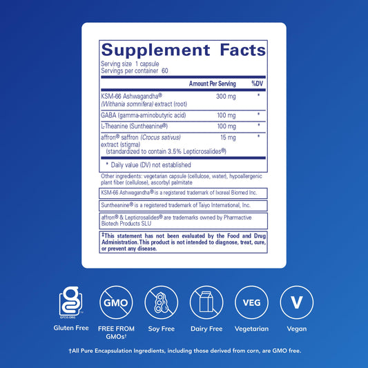 Daily Calm vegan, non-GMO, gluten-free, dairy-free and soy-free labeling