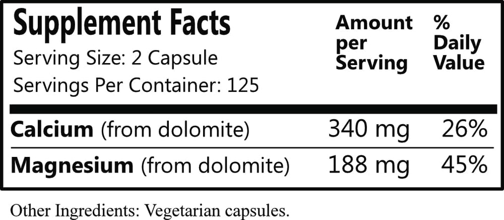 Graphic illustrating Calcium and Magnesium contents of Daily Dolomite
