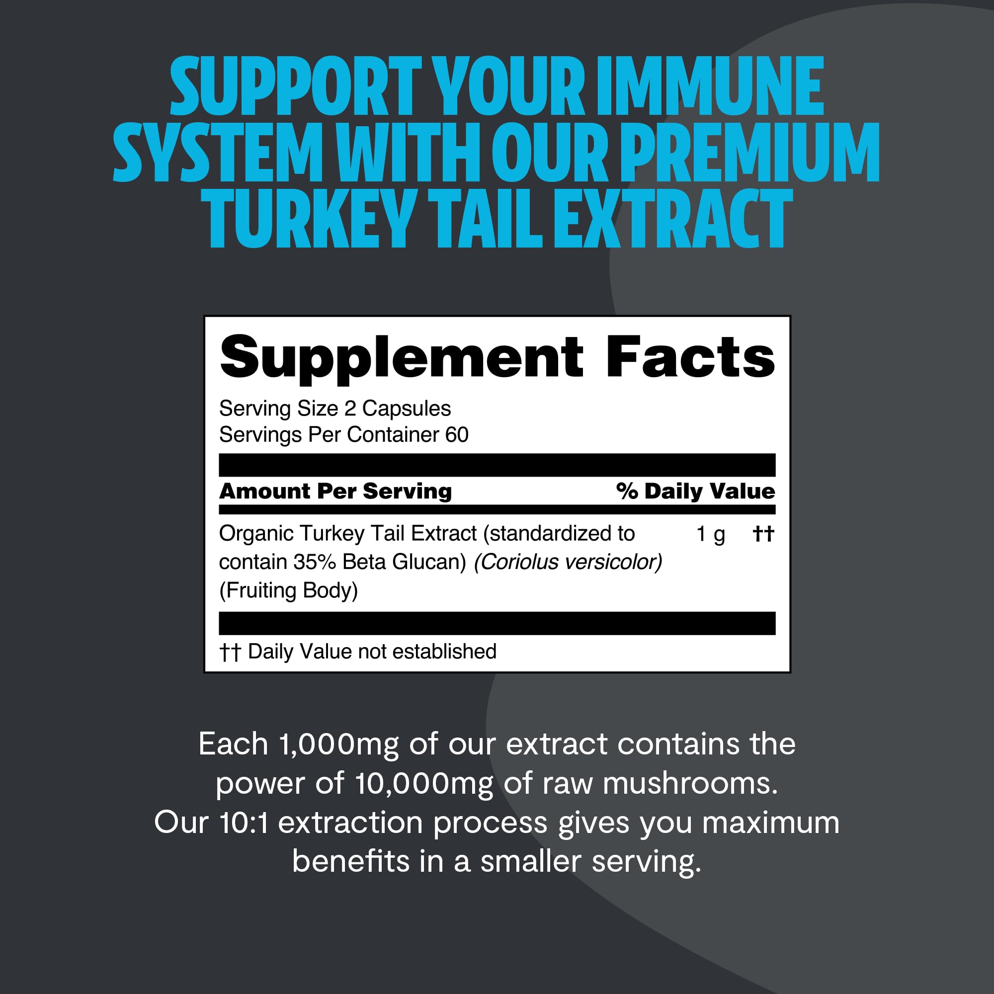 Serving size of 2 capsules for daily immune support