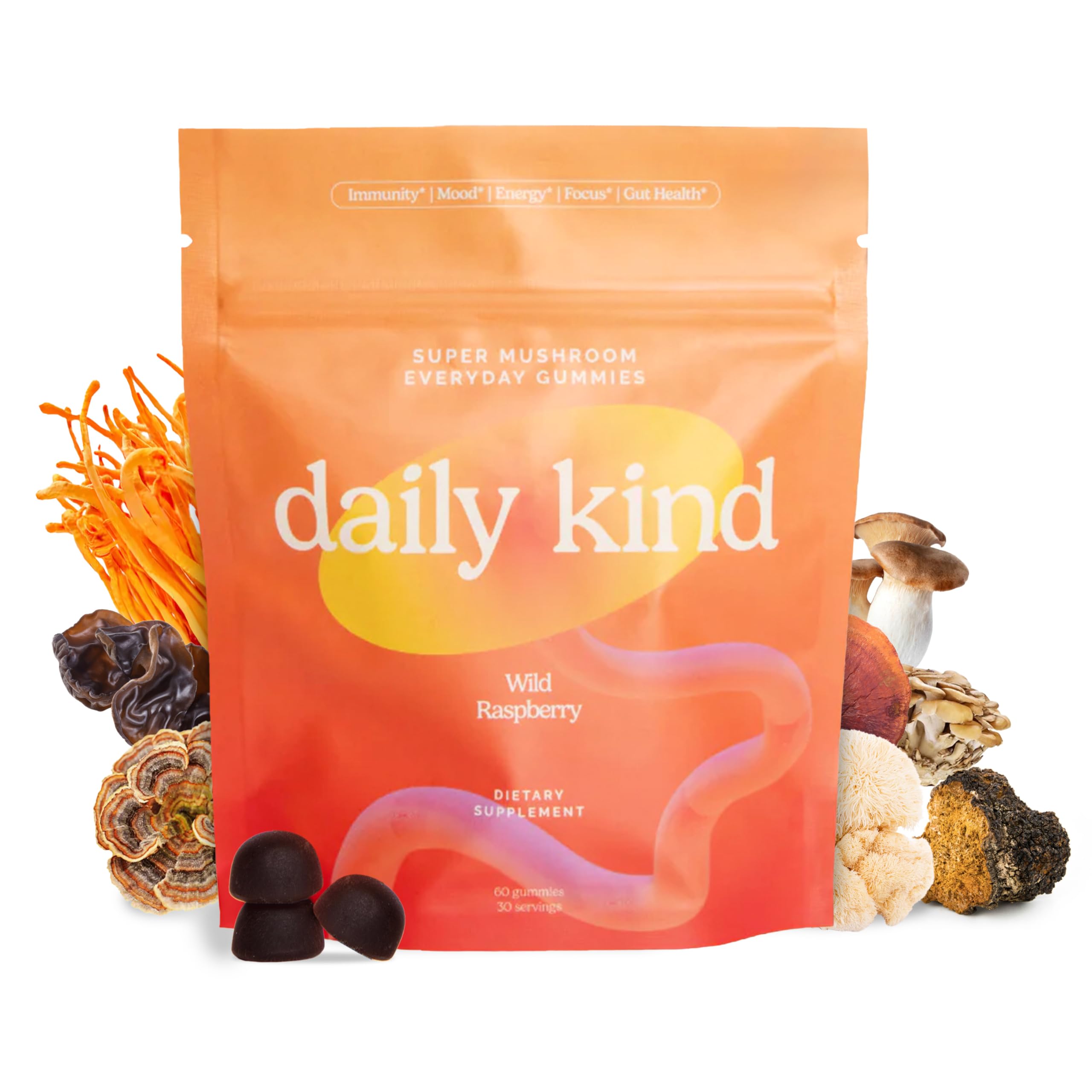 Daily Kind Super Mushroom Gummies bottle and 60-count package (hero image)