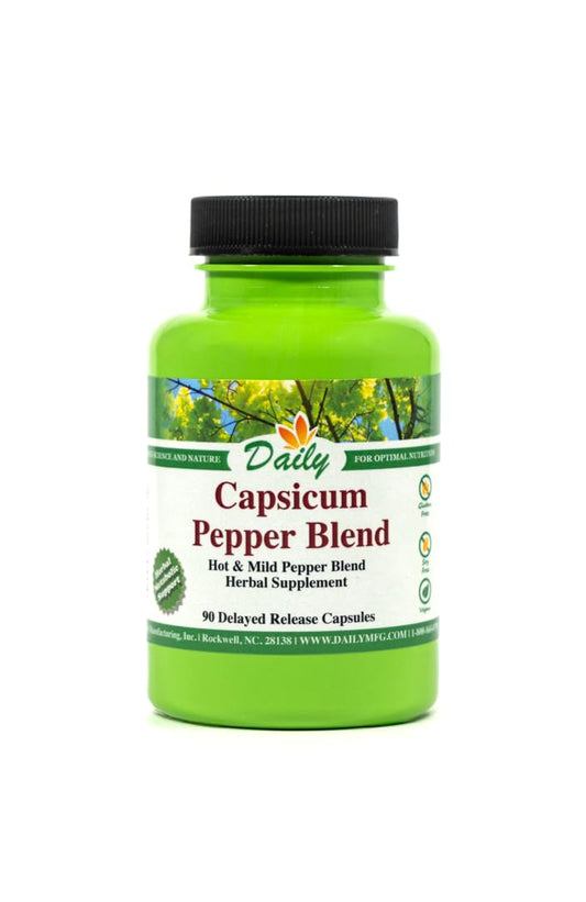 Bottle of Daily Manufacturing Capsicum Pepper Blend capsules