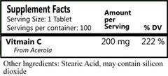 Close-up of Nature C Acerola Cherry Vitamin C bottle label