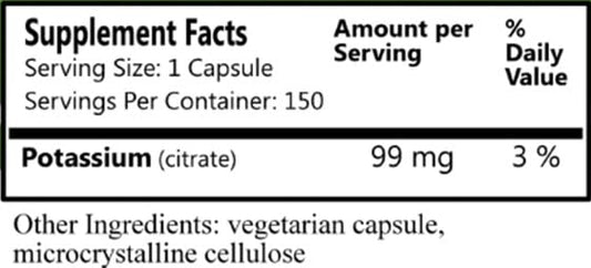 Potassium Citrate capsules showing 99 mg elemental potassium