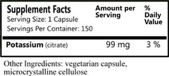 Potassium Citrate capsules showing 99 mg elemental potassium