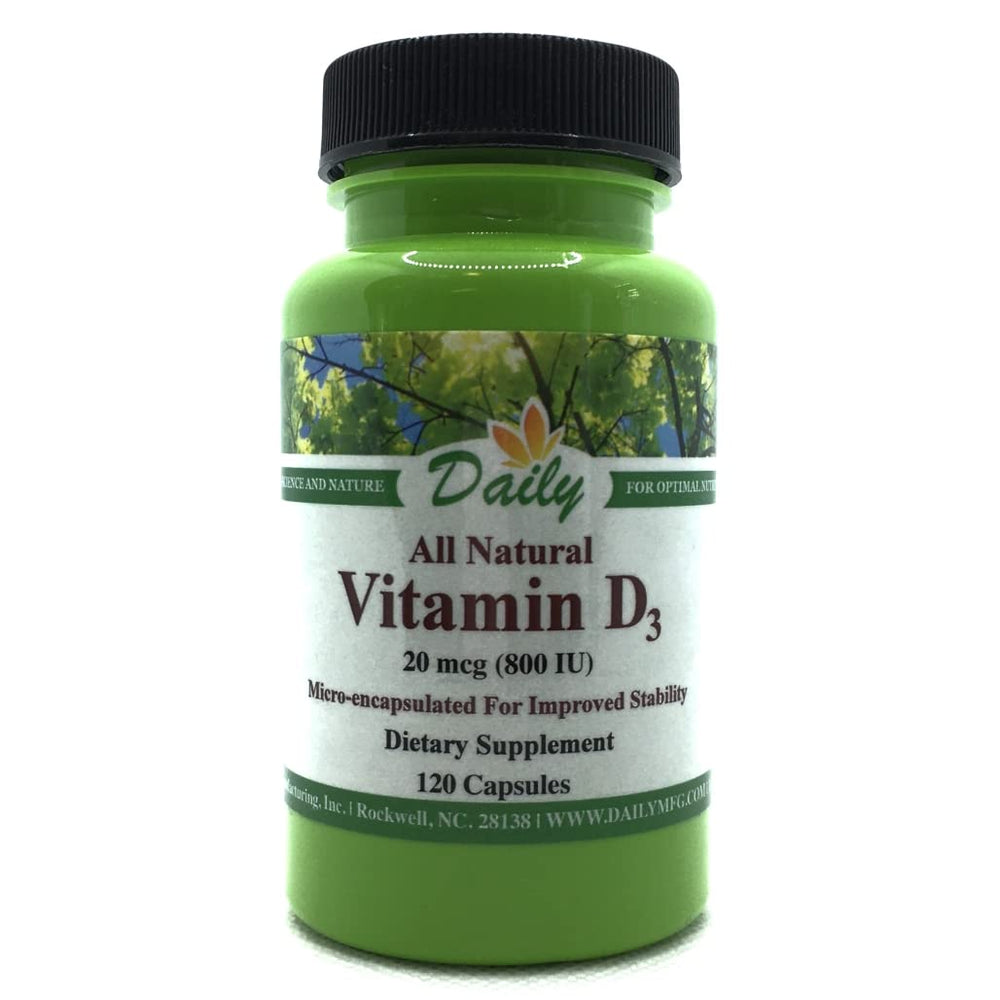 Bottle of Daily Manufacturing Vitamin D3 800 IU capsules