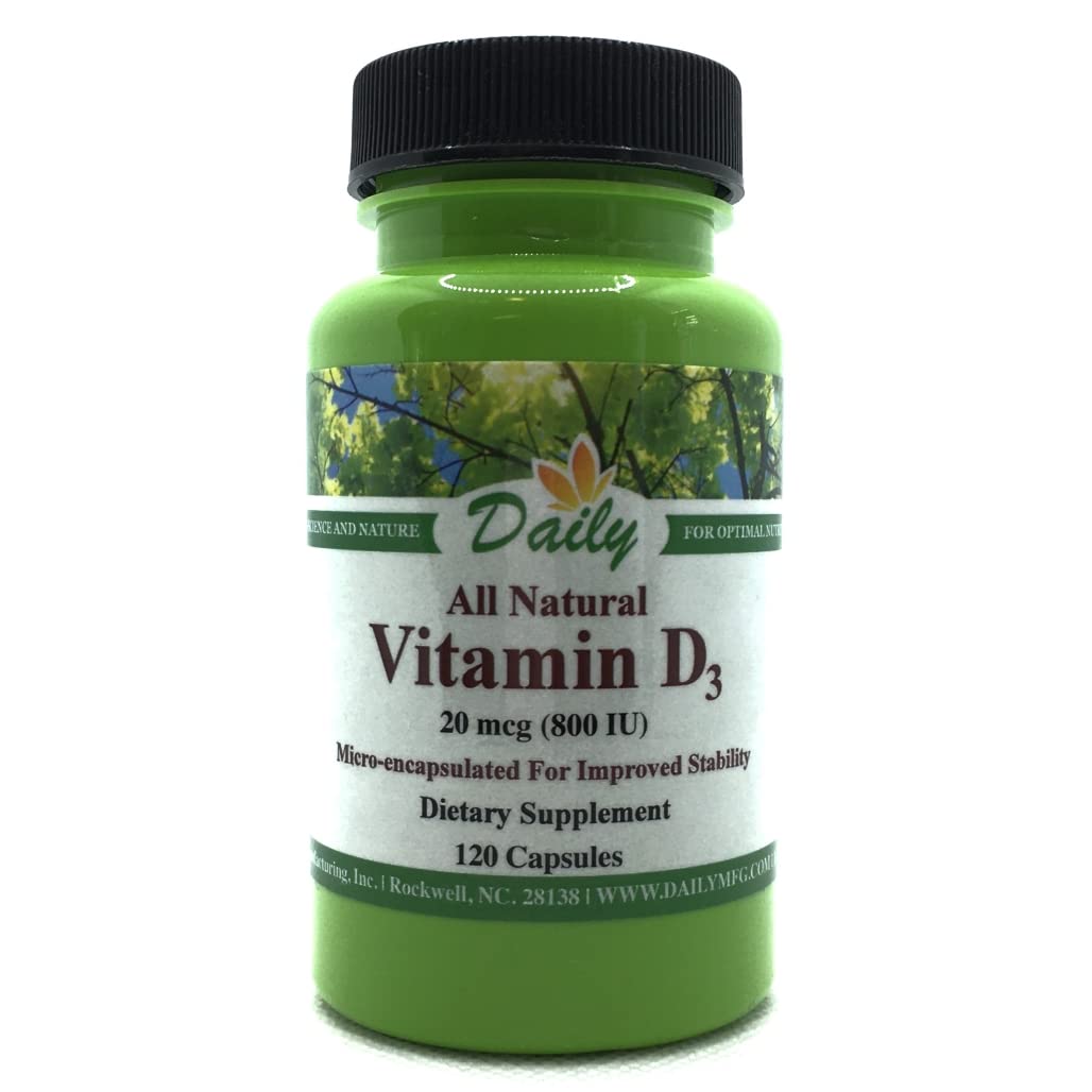 Bottle of Daily Manufacturing Vitamin D3 800 IU capsules