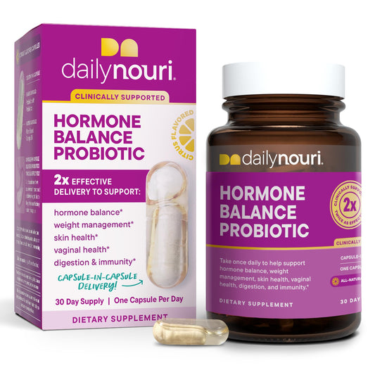 Bottle of Daily Nouri Hormone Balance Probiotic for Women with 7 strains