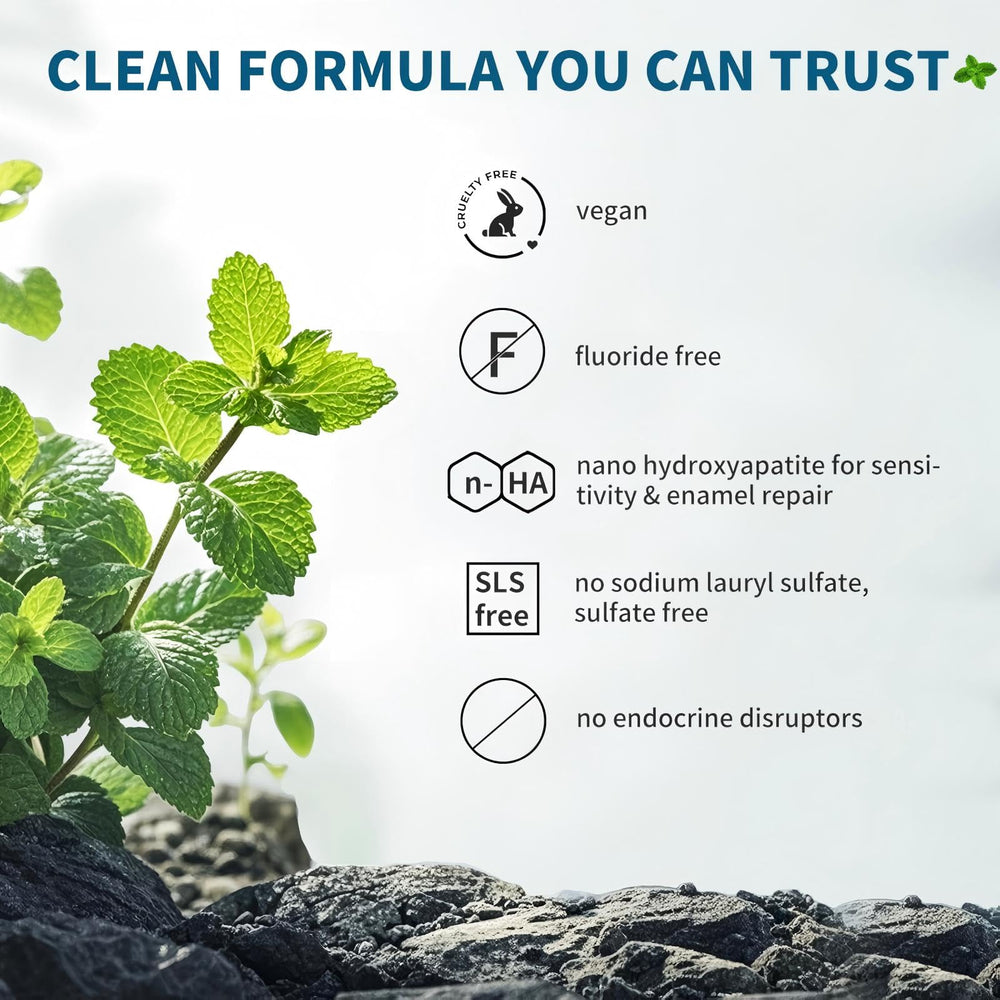 Daily oral care essentials featuring hydroxyapatite toothpaste