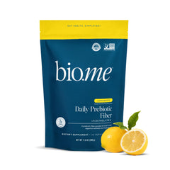 Bio.me Daily Prebiotic Fiber Lemonade bottle with electrolytes, 7g soluble fiber per serving