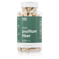 Bottle of daily psyllium husk fiber supplement for digestive health