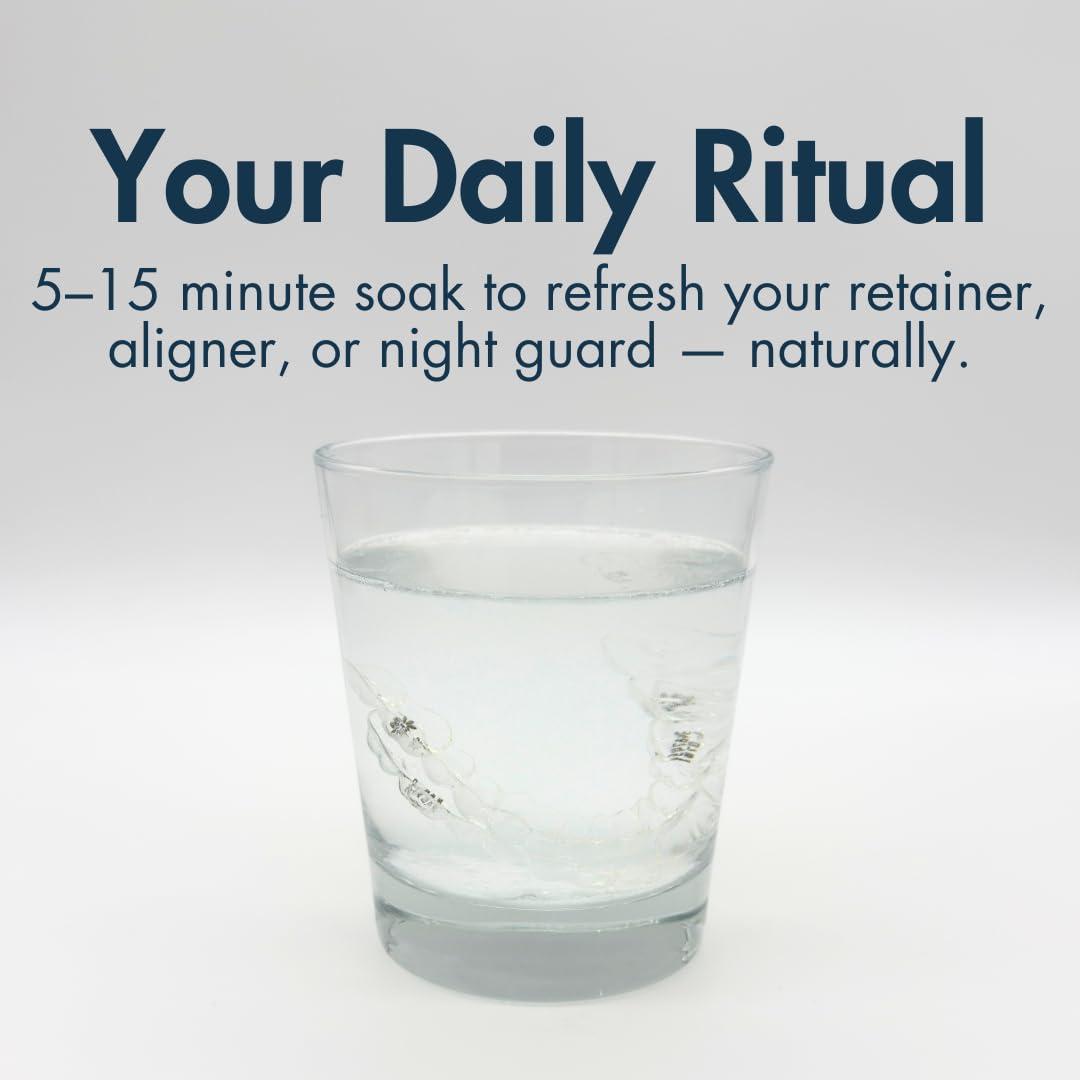 Retainers and aligners being refreshed in a gentle cleansing solution