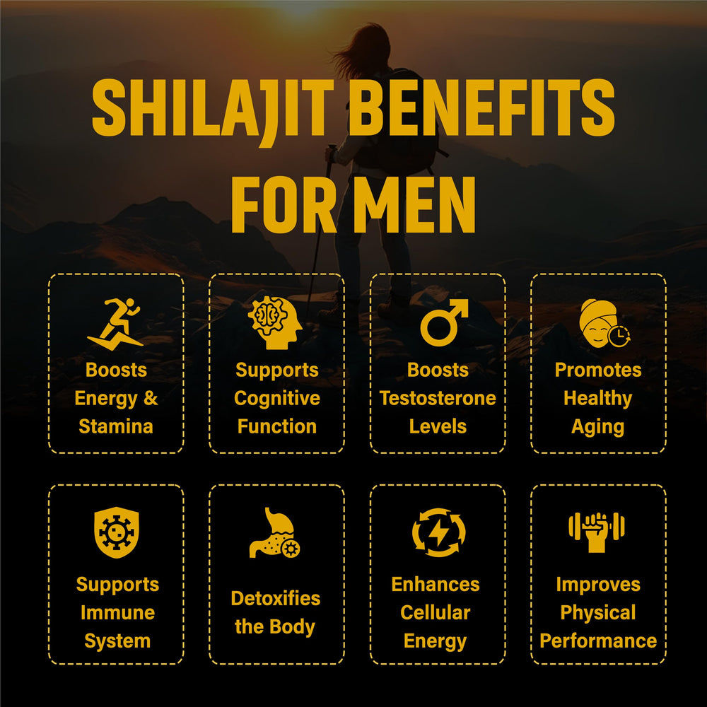 Daily serving showing 2 capsules delivering 1000mg Shilajit