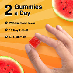 Graphic showing benefits: sunless tan, melanin support, and antioxidant protection