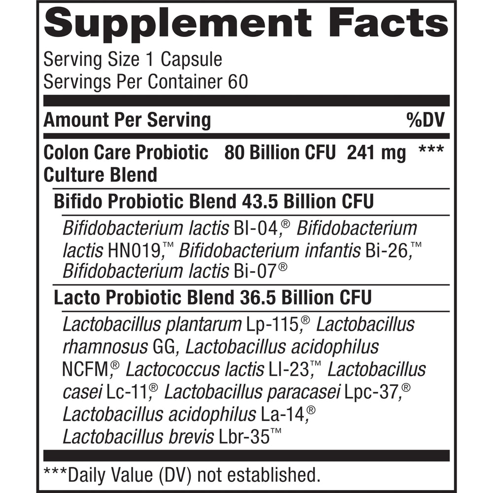 Daily-use probiotic bottle with capsules for colon support