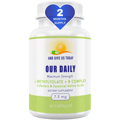 Bottle of Our Daily Vites L-Methylfolate B Complex Co-factors & Essential Amino Acids