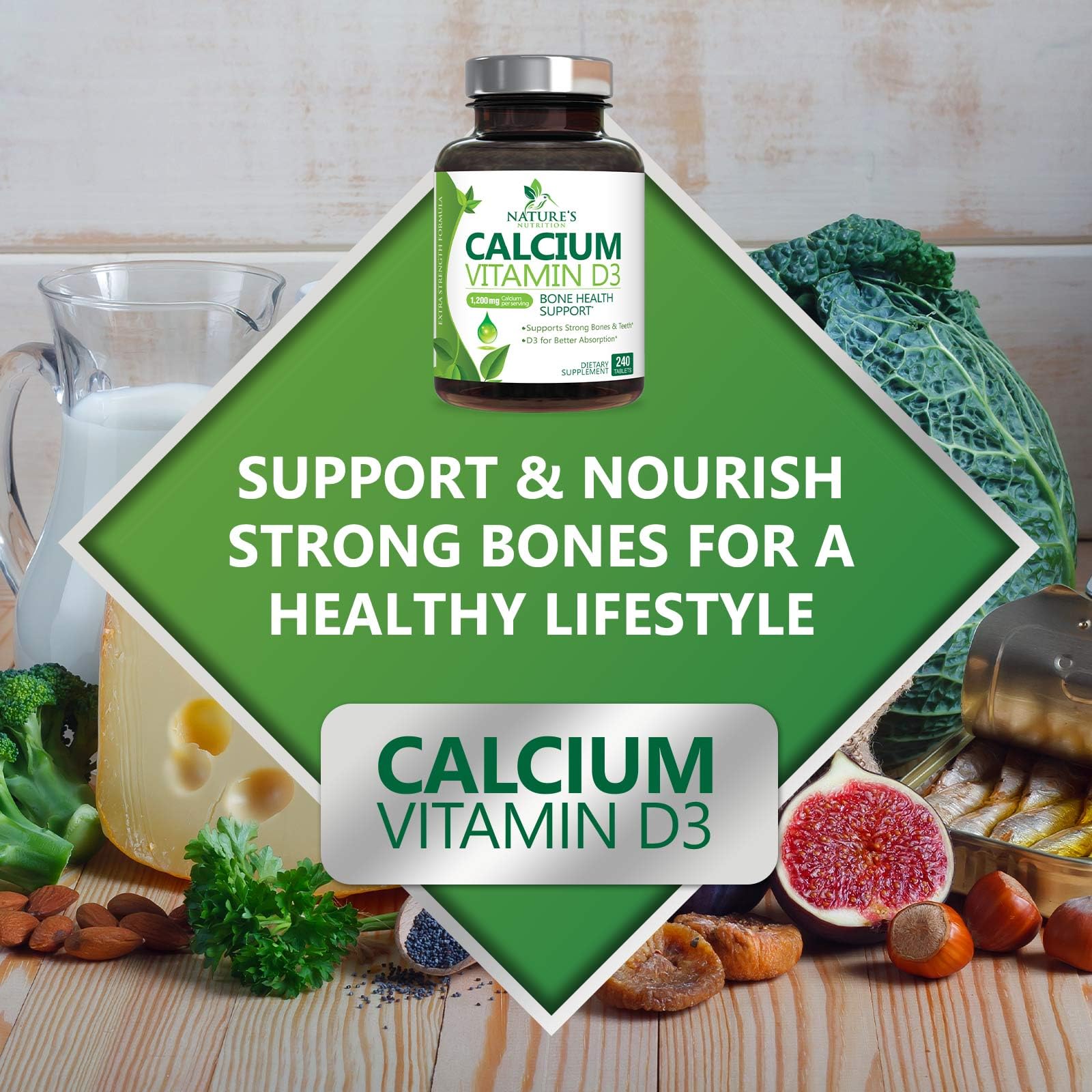 Daily wellness calcium D3 supplement bottle