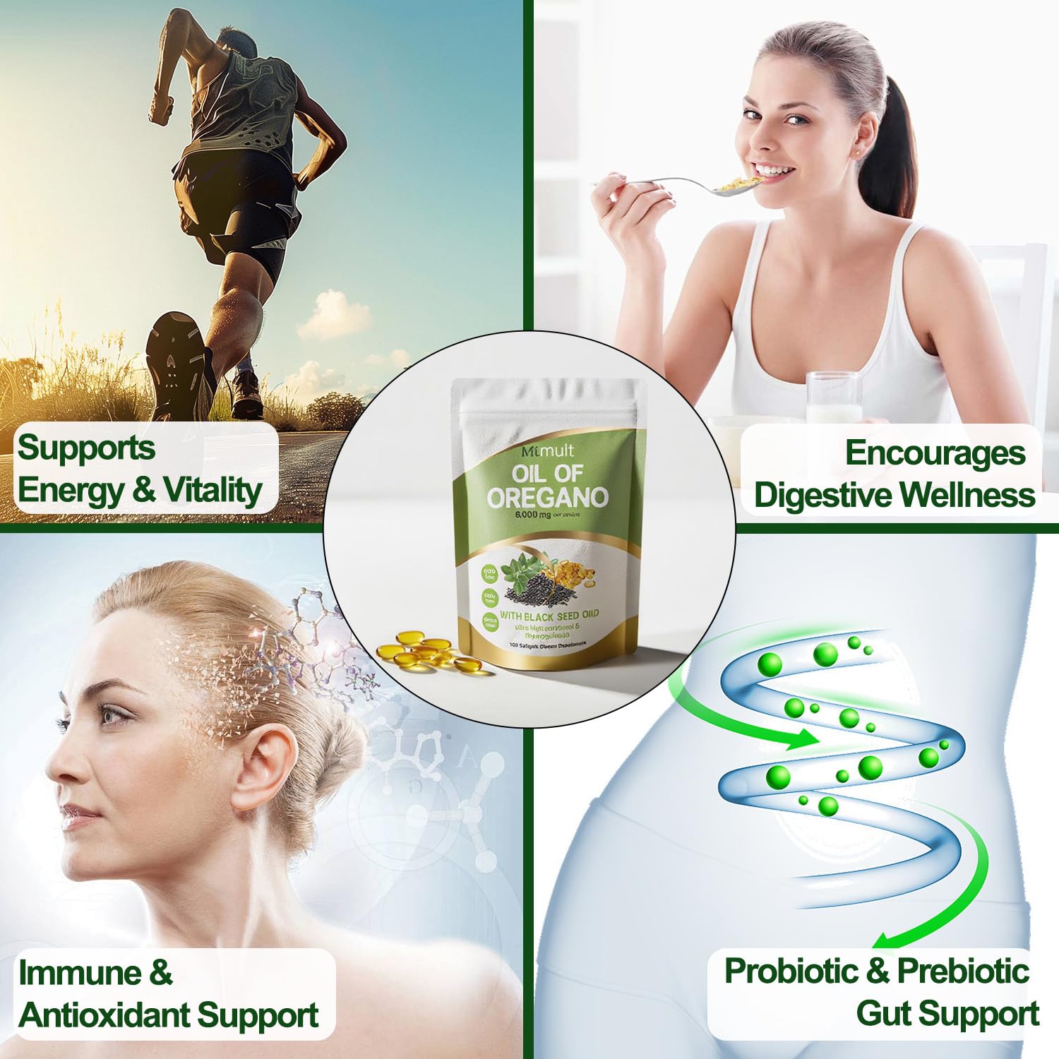 Daily wellness oregano oil capsules with moringa and ginger