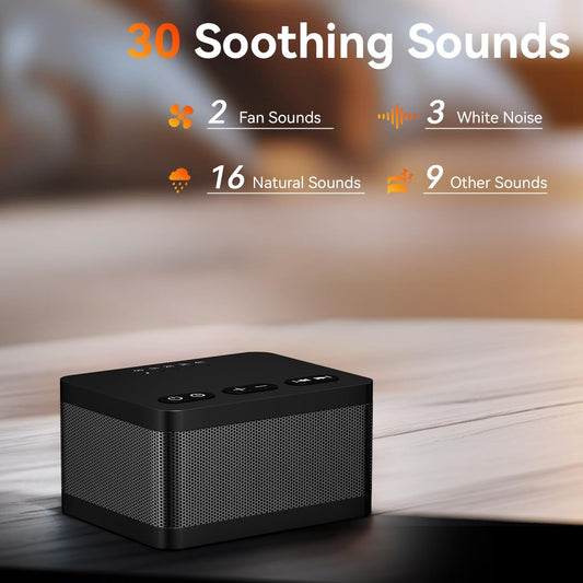 DailyBody Sound Machine sounds panel showing 30 options for customization.