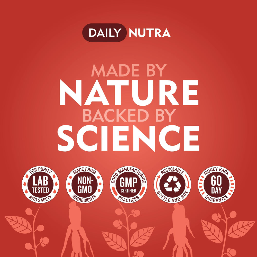 DailyNutra bottle staged with apple and berries suggesting natural flavor
