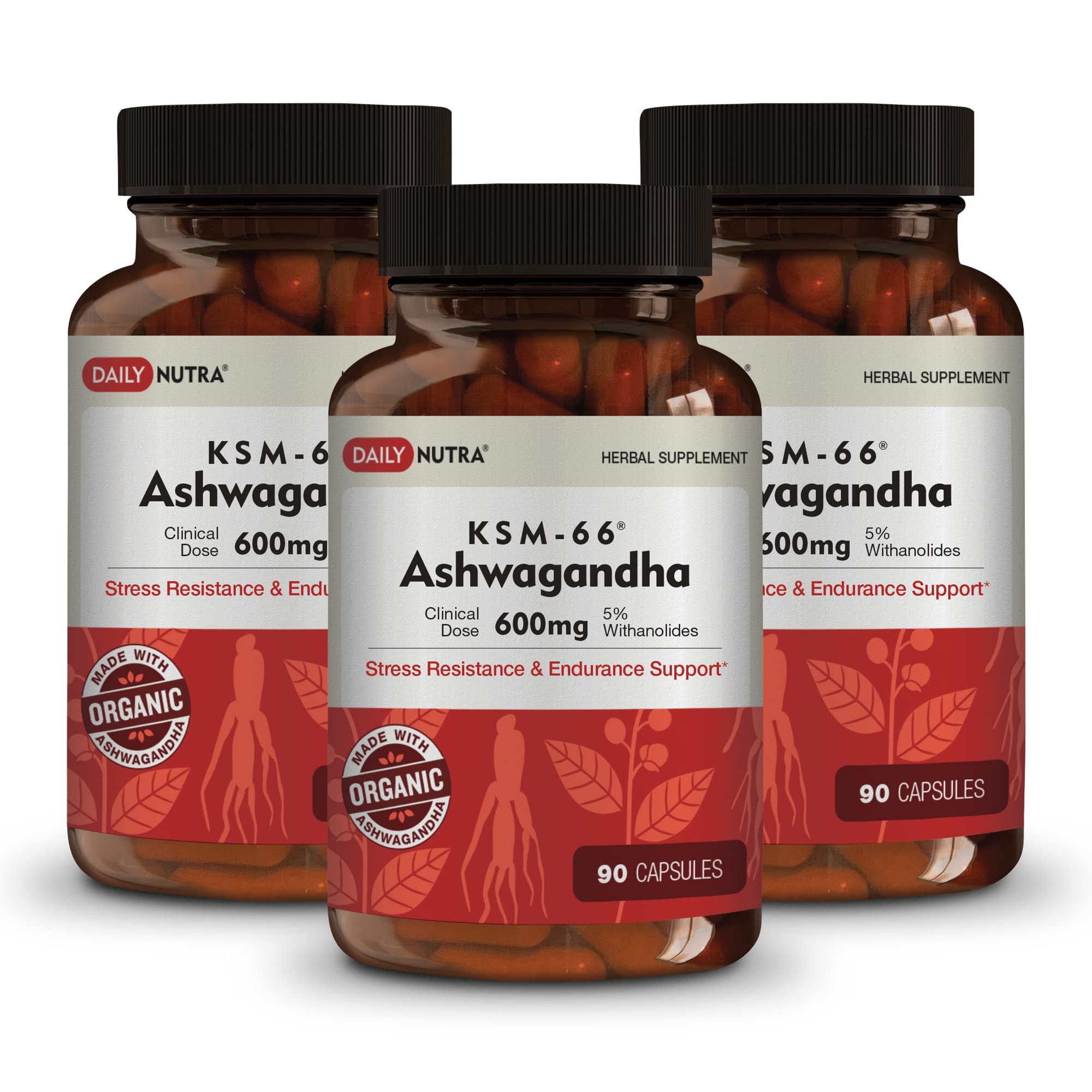 DailyNutra KSM-66 Ashwagandha bottle front shows high potency daily supplement