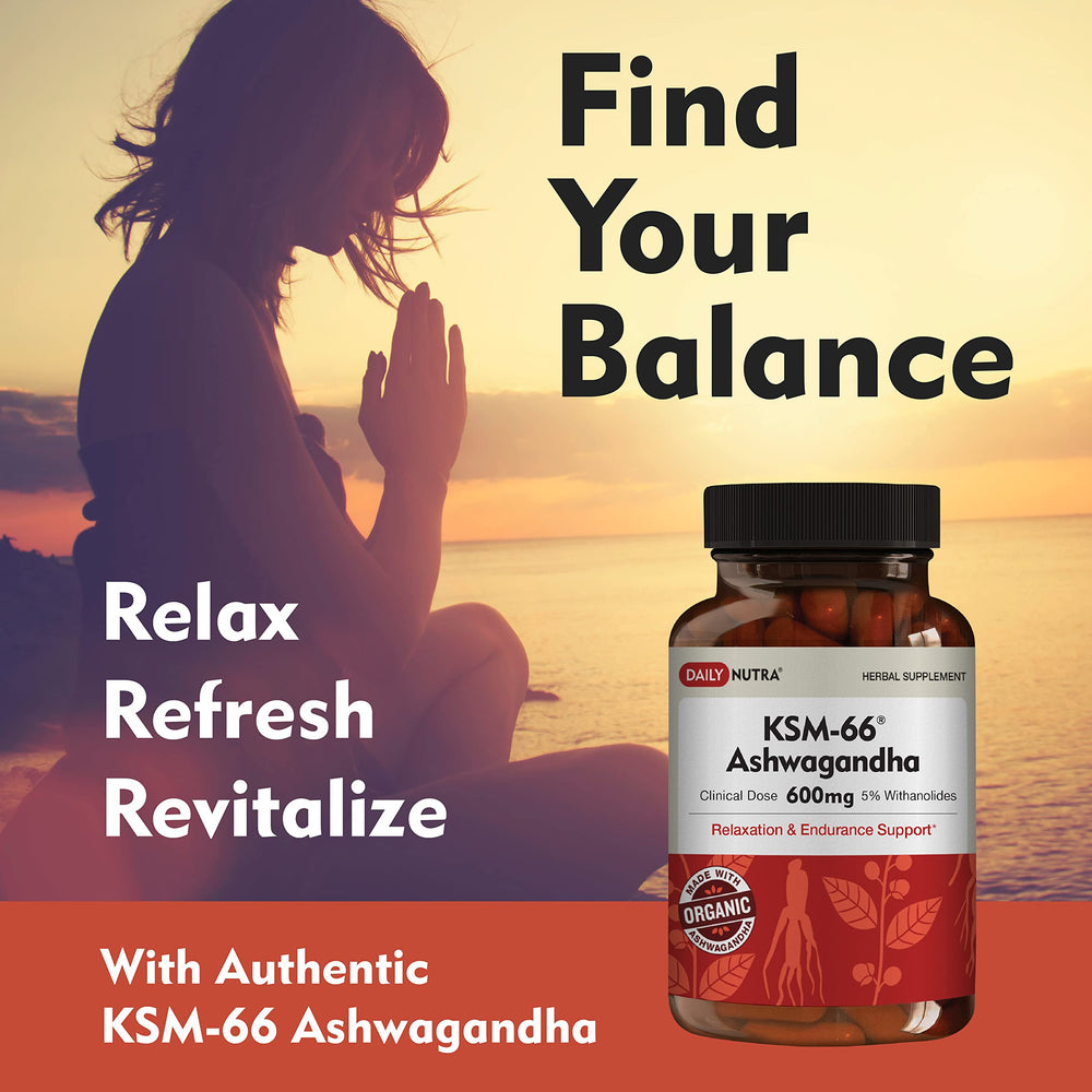 DailyNutra KSM-66 Ashwagandha bottle label displays 600 mg and 5 percent withanolides