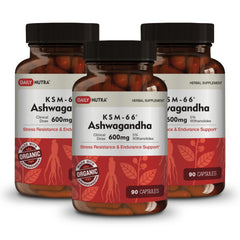 Hero image of DailyNutra KSM-66 Ashwagandha 600mg Organic Root Extract bottle (270 capsules).
