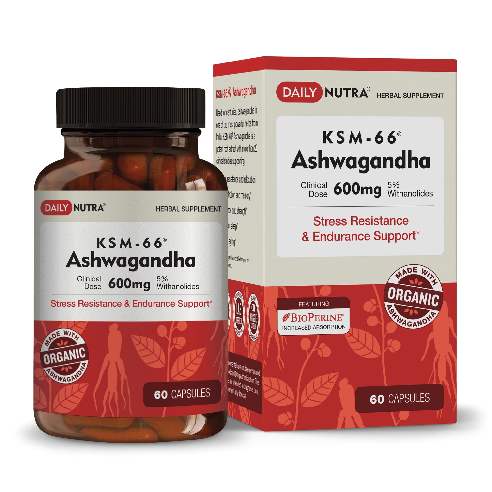 DailyNutra KSM-66 Ashwagandha 600mg bottle - front view