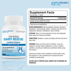 Fast-acting lactose intolerance pills with 9000 FCC lactase per tablet