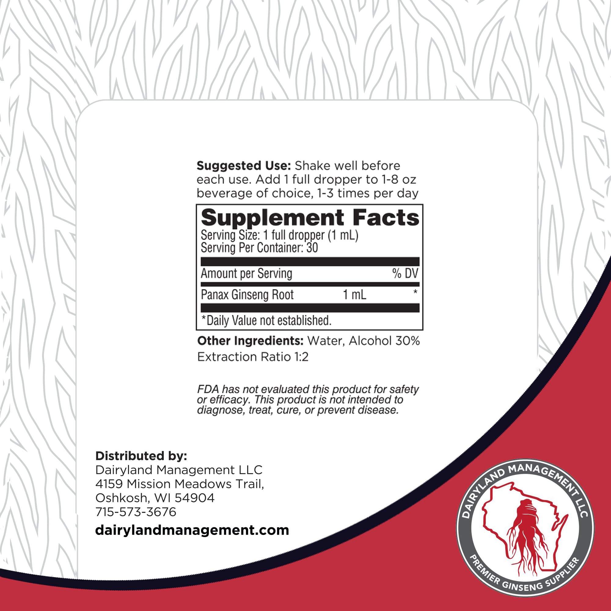Usage shot showing how to take Dairyland Red Ginseng Extract daily