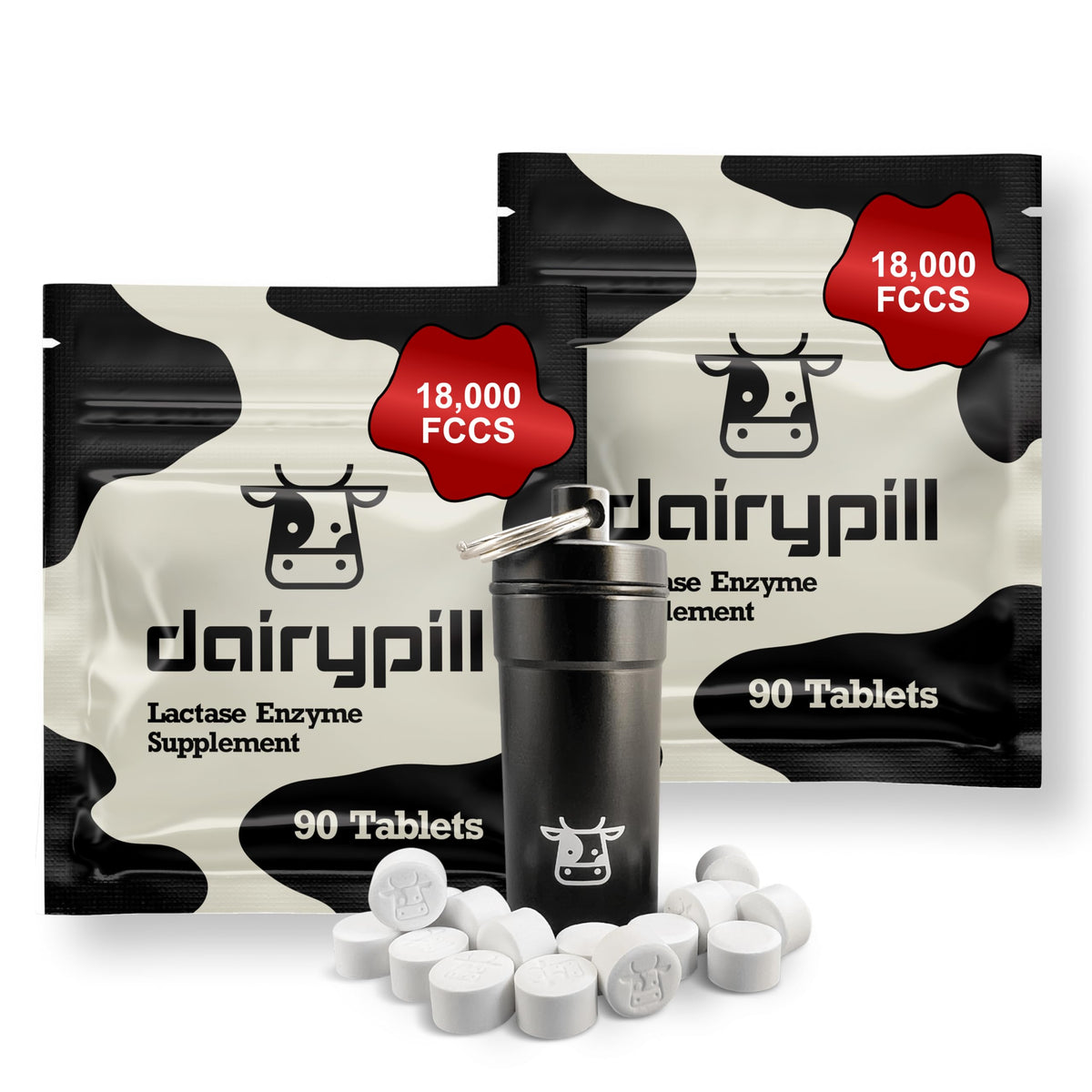 Front view of DairyPill Lactase Enzyme bottle