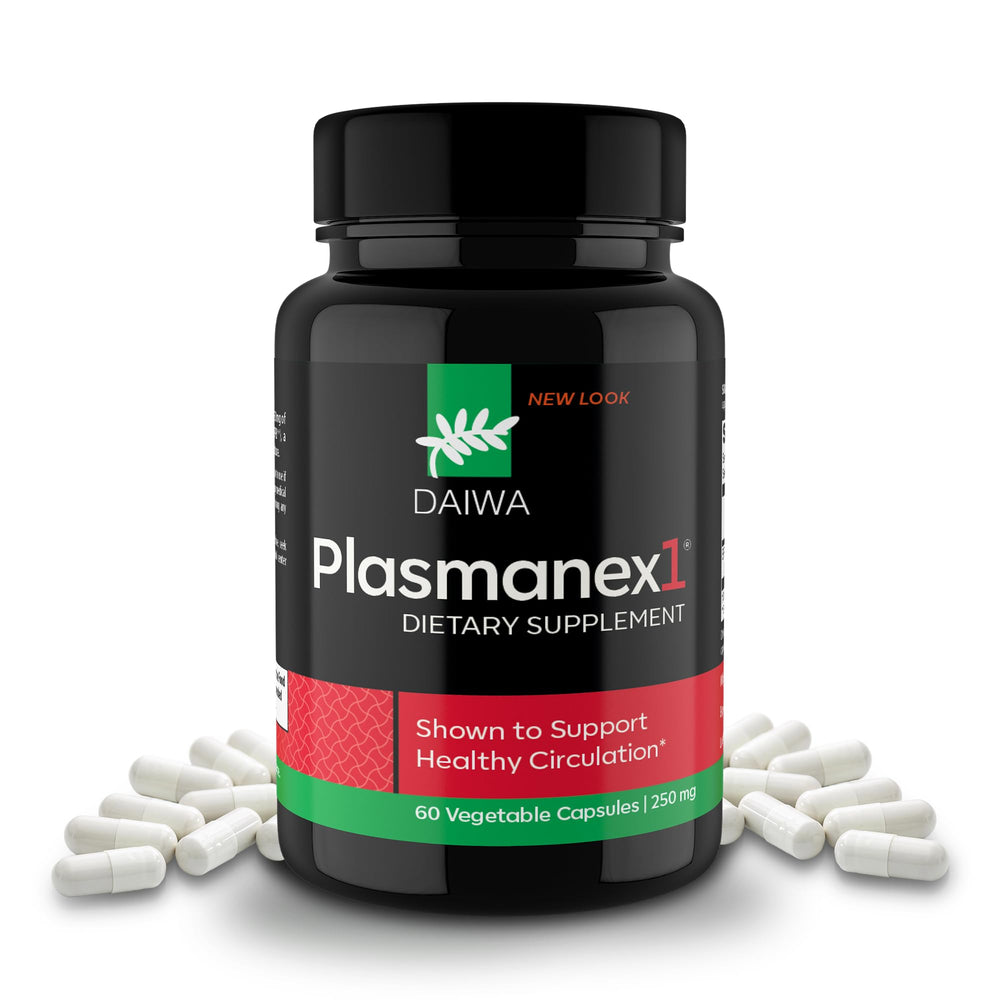 Daiwa Plasmanex 1 bottle and capsules on white background