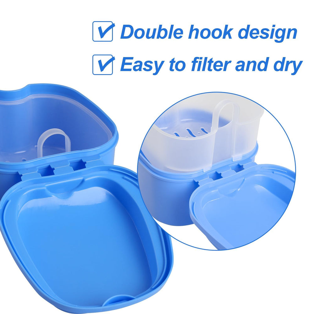 White denture soaking cup with basket