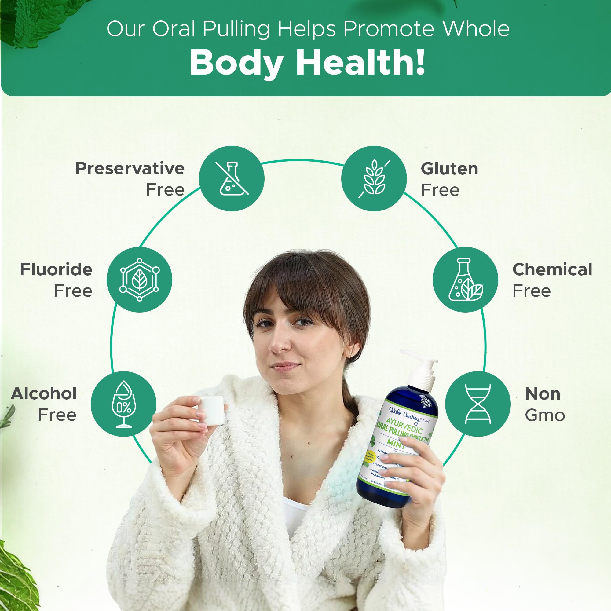 Herbal oil pulling ingredients including neem, clove and peppermint