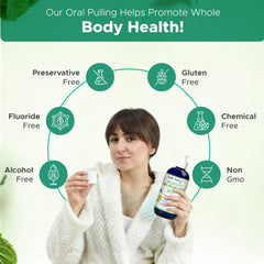 Herbal oil pulling ingredients including neem, clove and peppermint