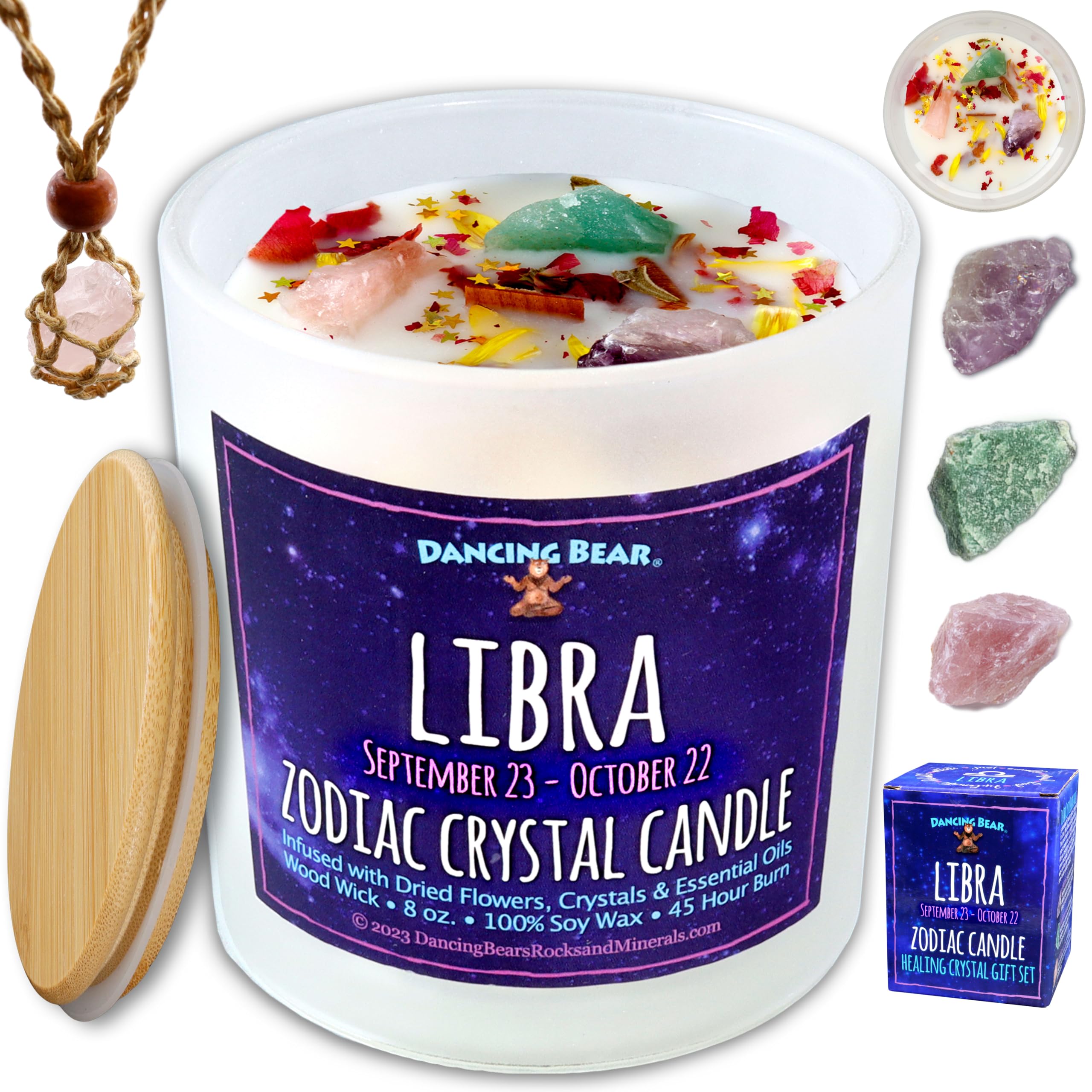 Front view of DANCING BEAR Libra Zodiac Candle Gift Box