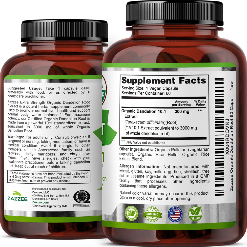 Dandelion Root Extract ingredients label: vegan and gluten-free