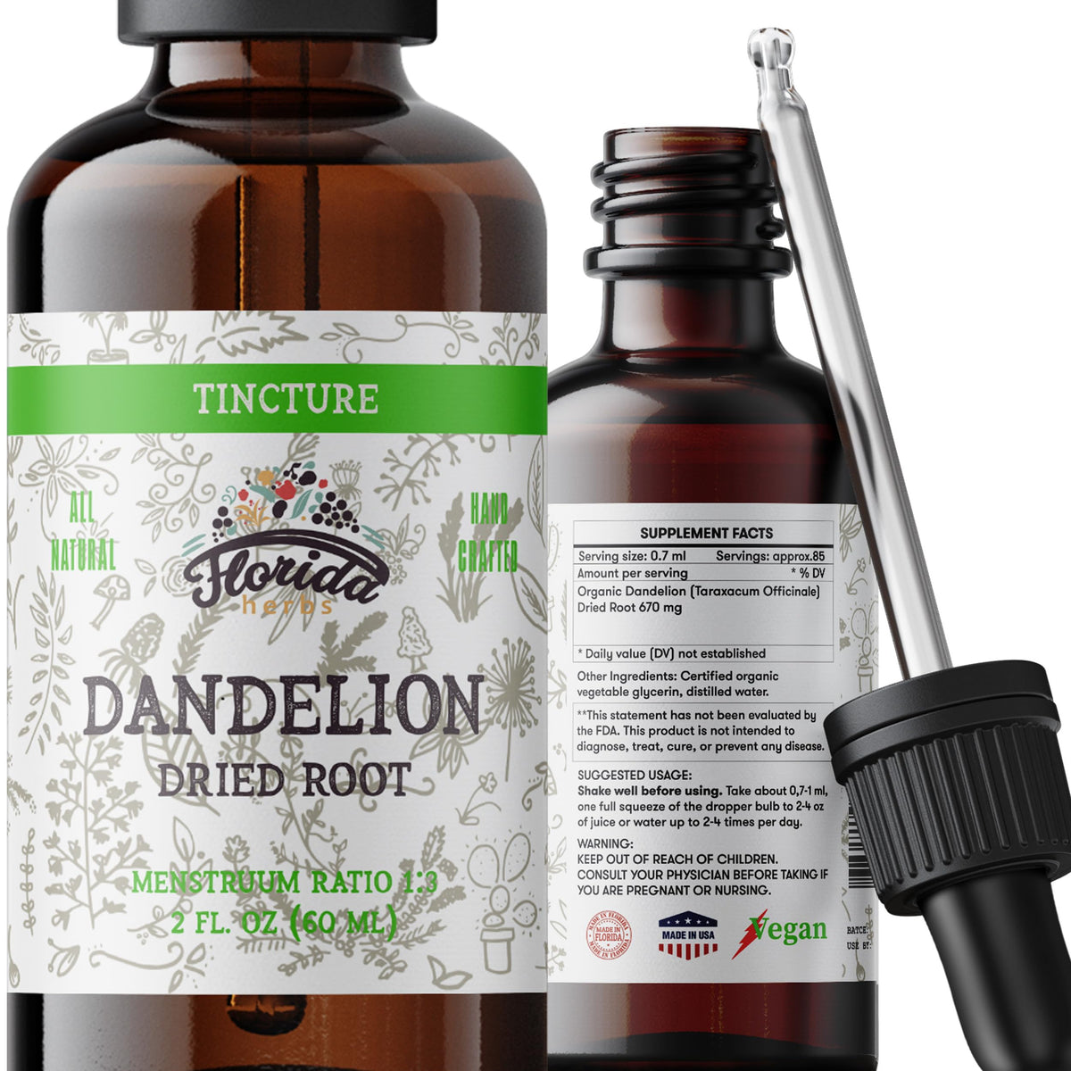Dandelion Root Tincture bottle 2 oz