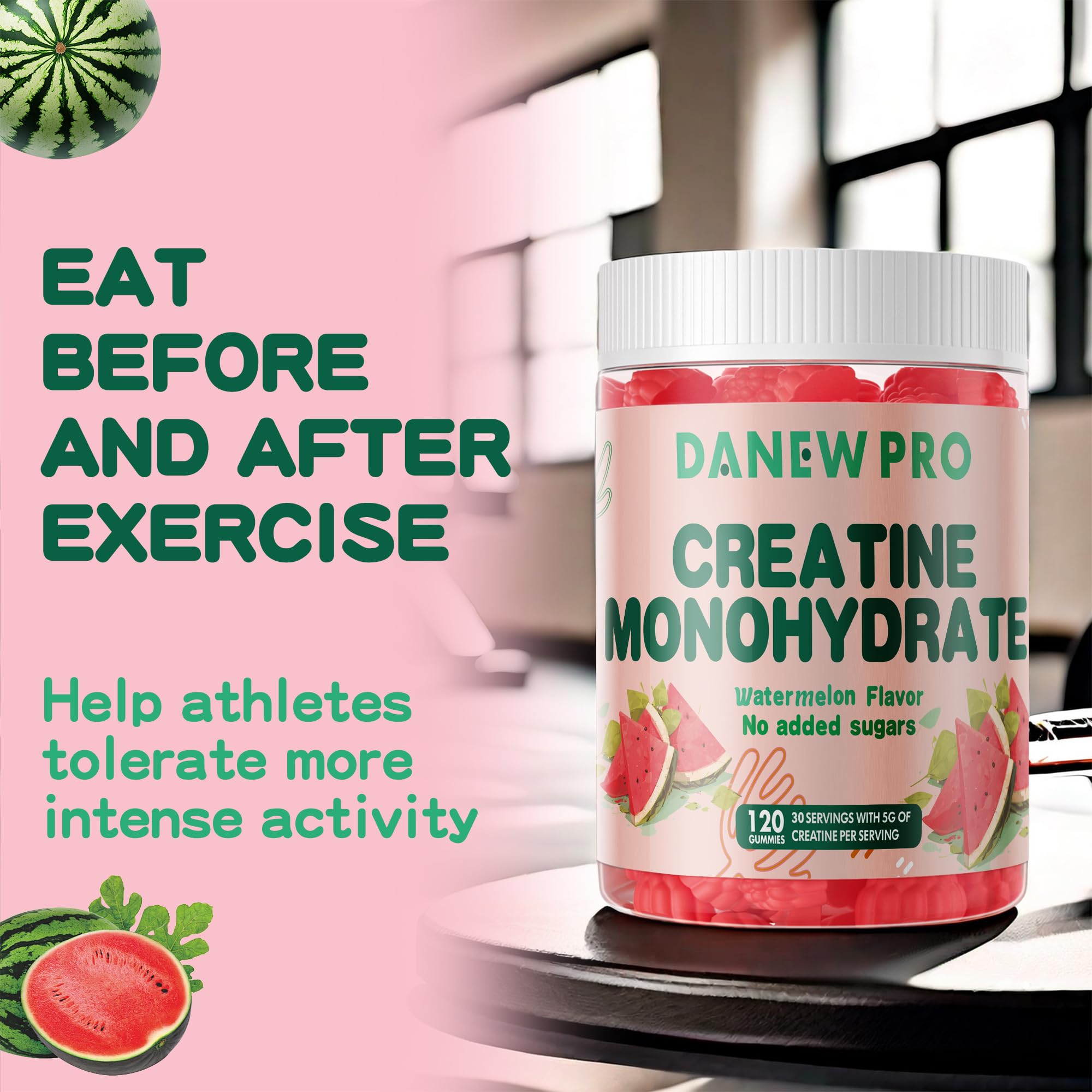 Lifestyle setup with gym equipment and DANEW gummies