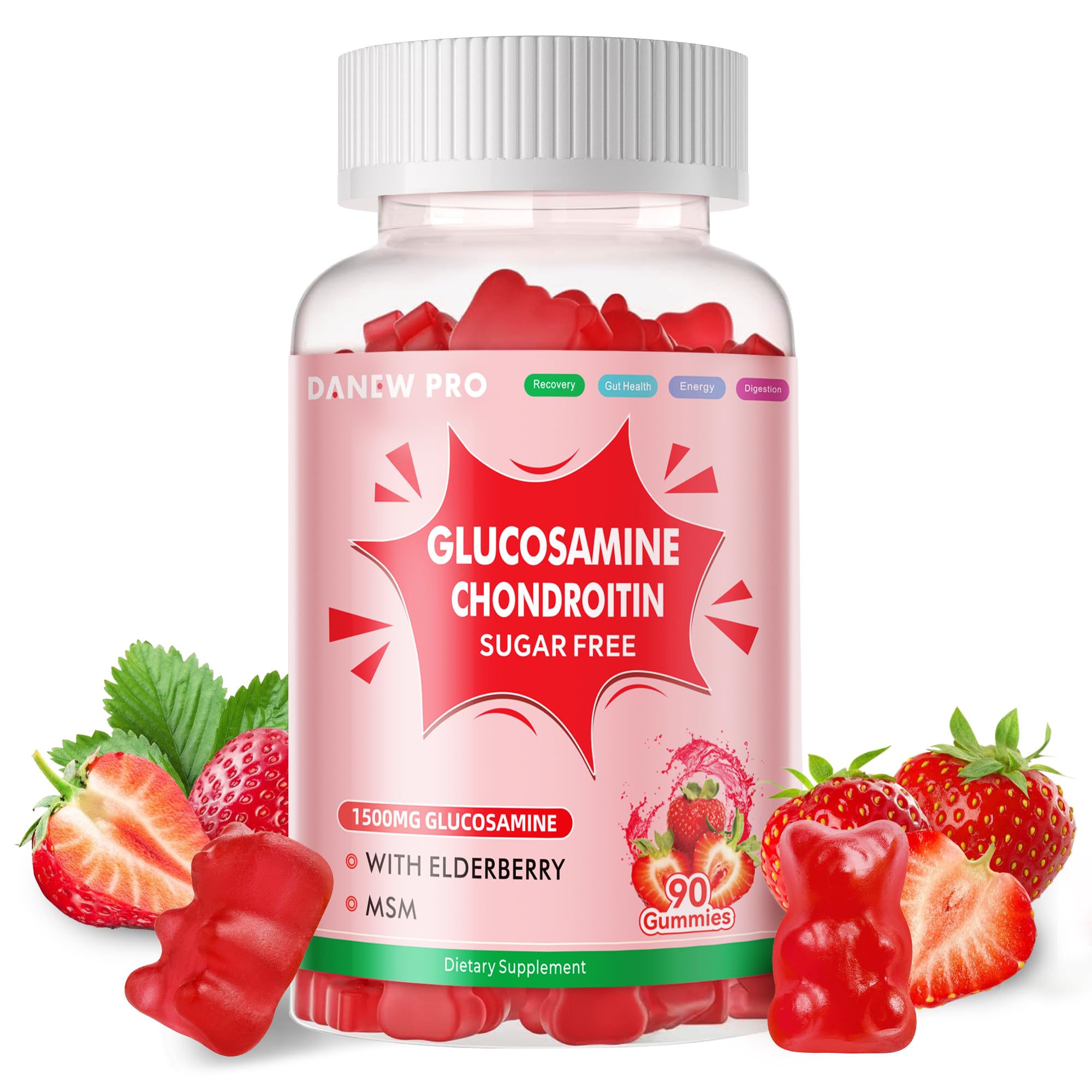 DANEW Pro Glucosamine Chondroitin Gummies bottle with strawberry flavor