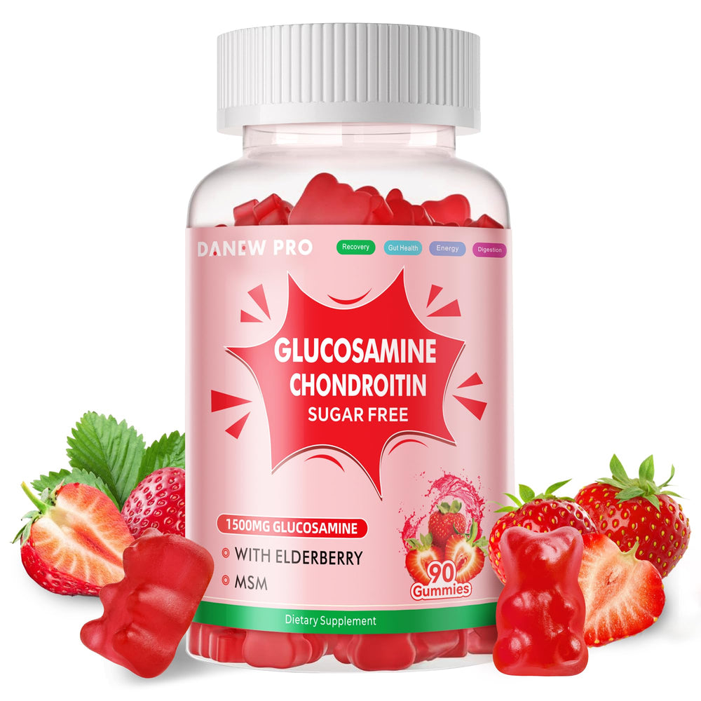 DANEW Pro Glucosamine Chondroitin Gummies bottle with strawberry flavor
