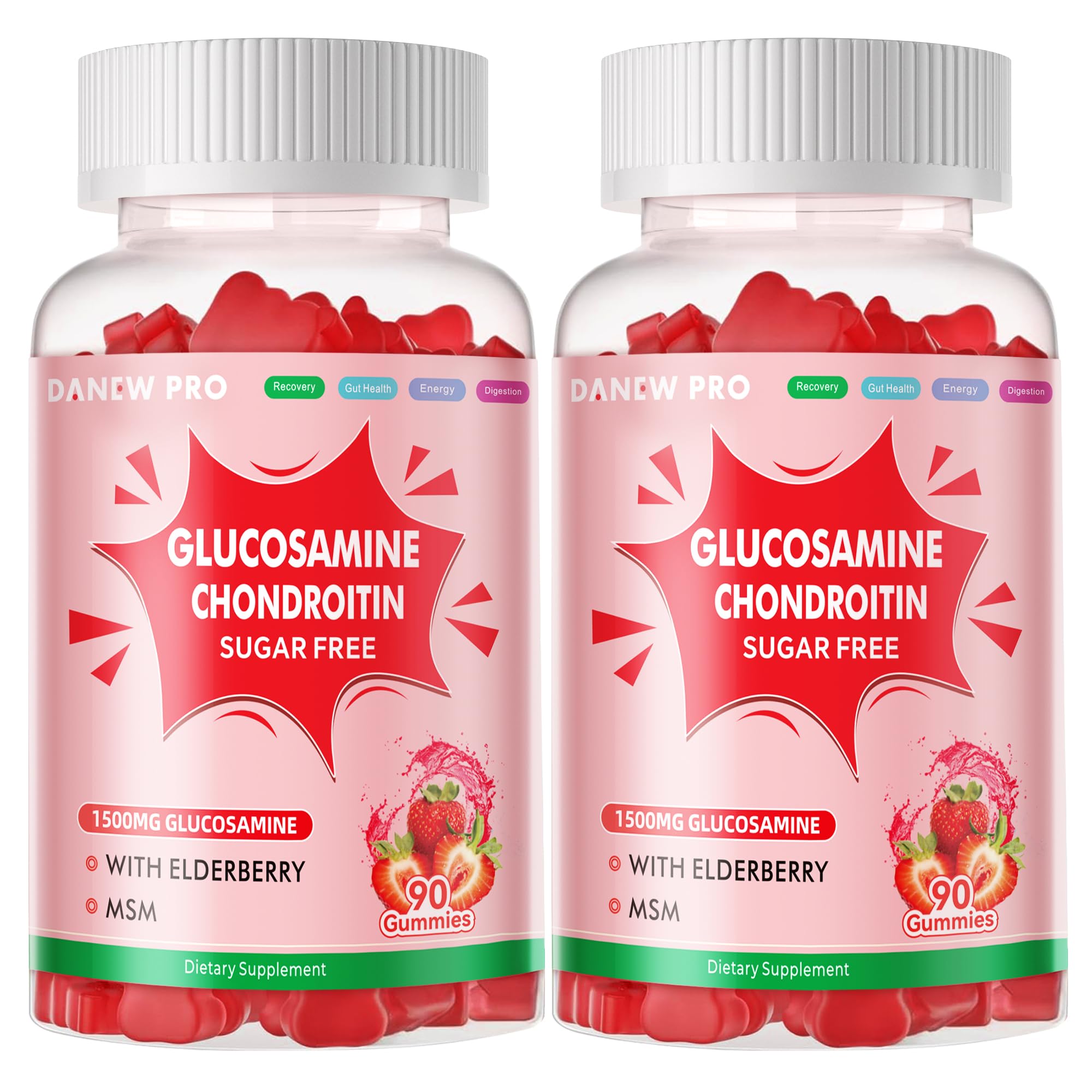 DANEW Pro Glucosamine Chondroitin Gummies strawberry flavor packaging and bottle - 2 pack