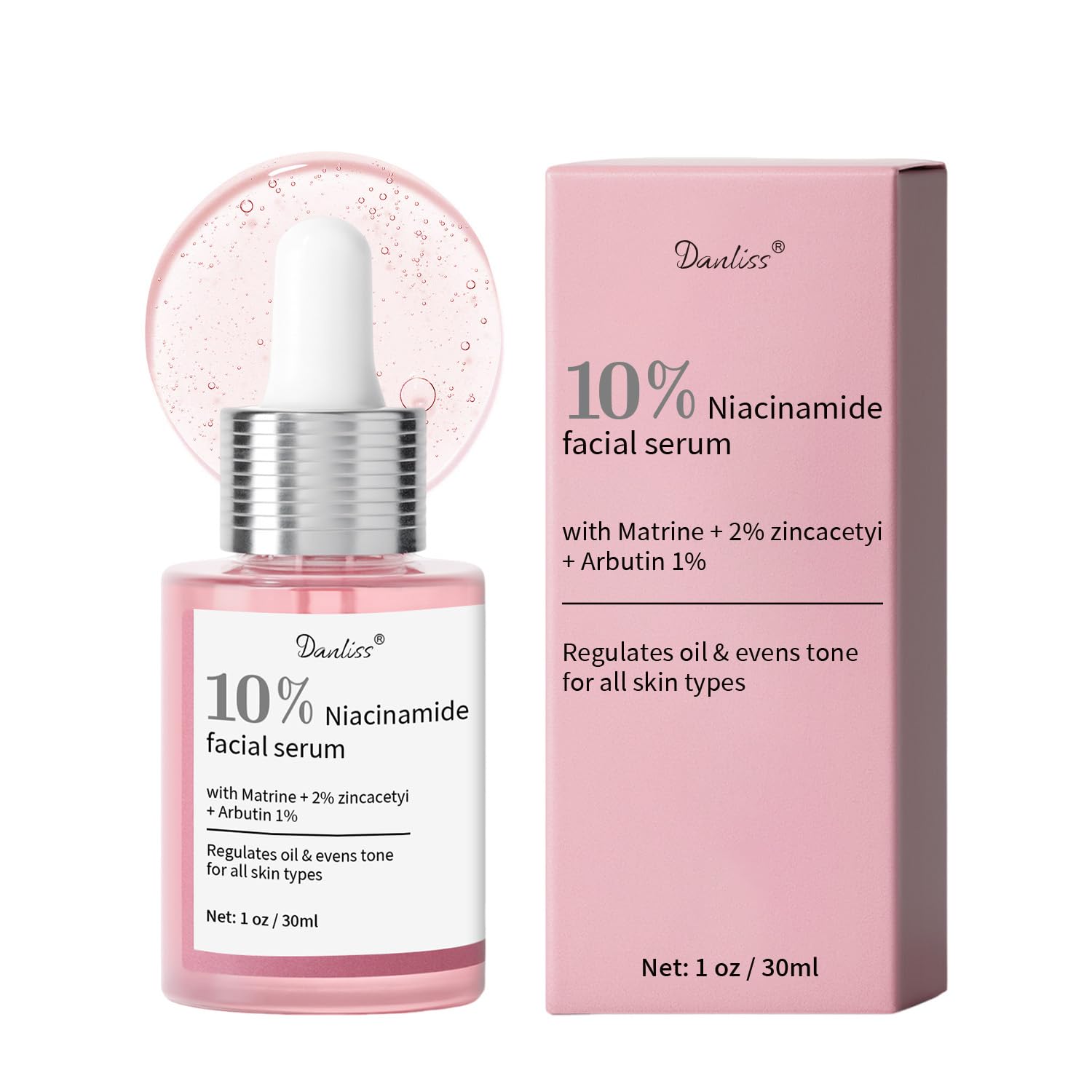Danliss Niacinamide Serum bottle with pump for clear, balanced skin.