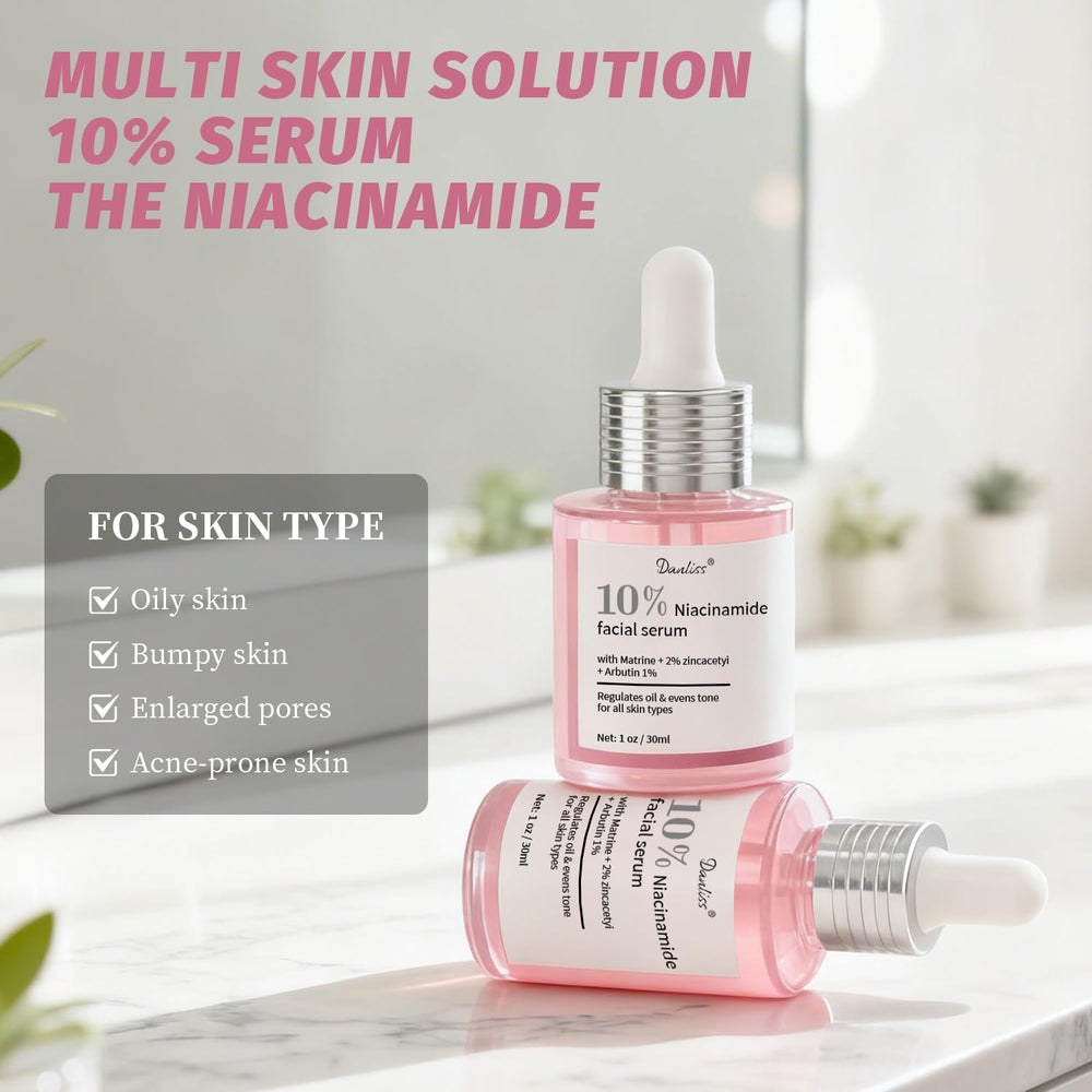 Danliss Niacinamide Serum dropper releases 10% formula for brighter complexion.