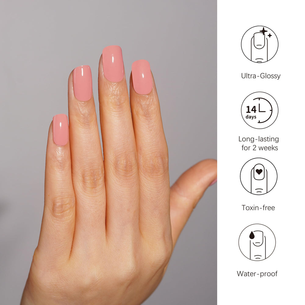 DANNI & TONI sunny-blush wrap on finger with glossy finish for quick glam.