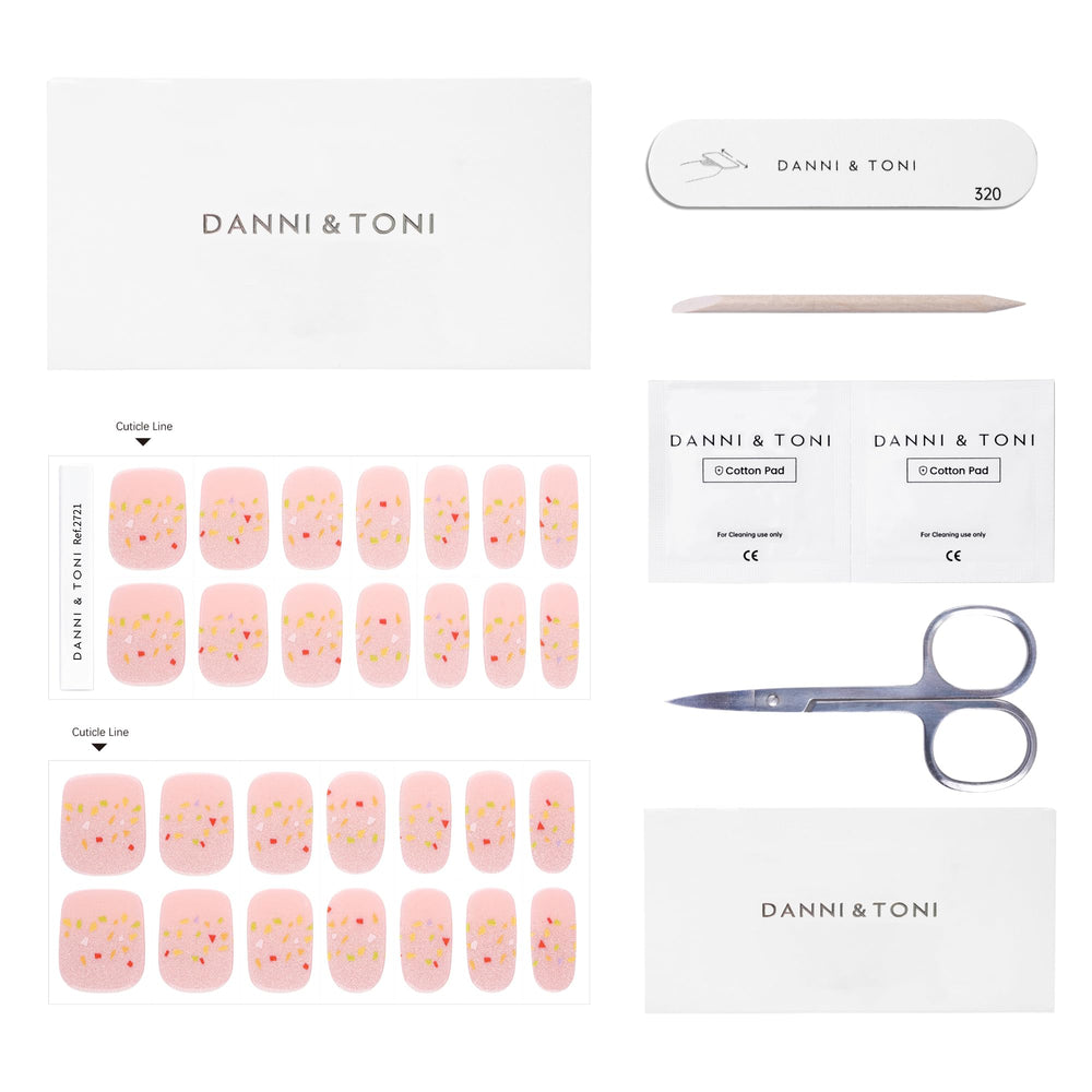 DANNI & TONI Dreamscape Confetti nude gel wraps last up to two weeks